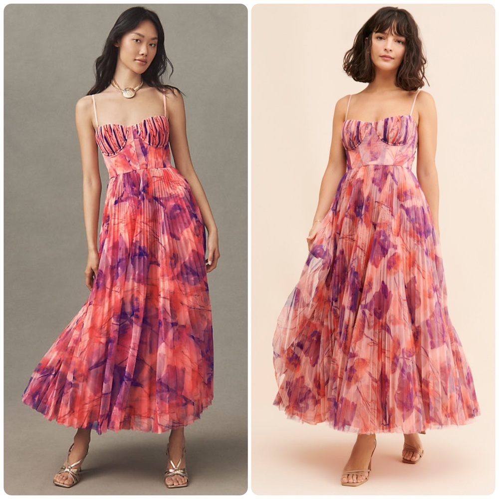 Hutch Amara Pleated Bustier Sweetheart Midi Dress